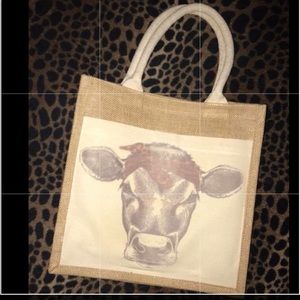 Cow Head Burlap Tote